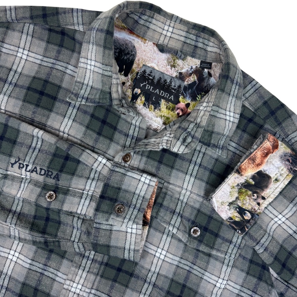 Pladra Flannel Shirt Bear Lining Plaid Gorpcore Mens Large Long Sleeve Hunting